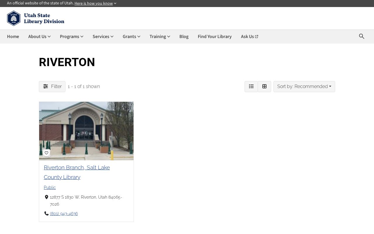 Riverton city directory local library branch