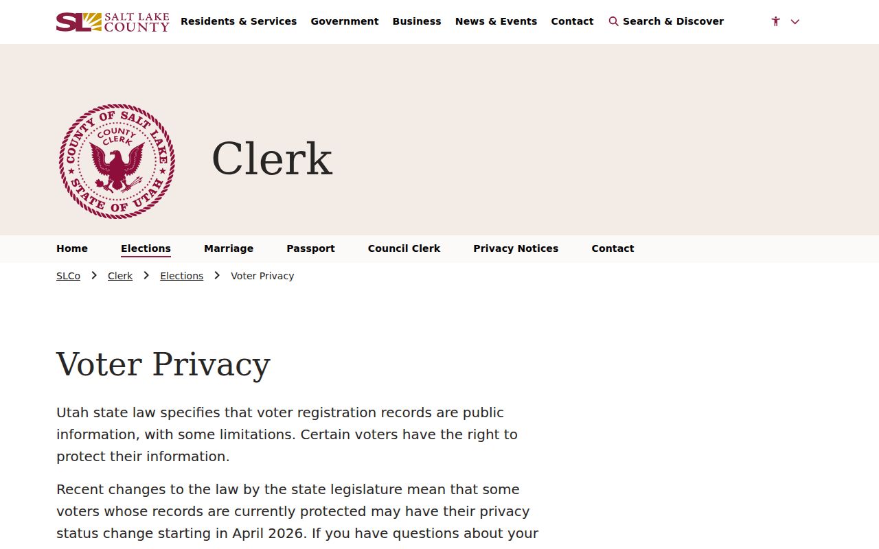 Riverton neighbors Salt Lake County voter privacy