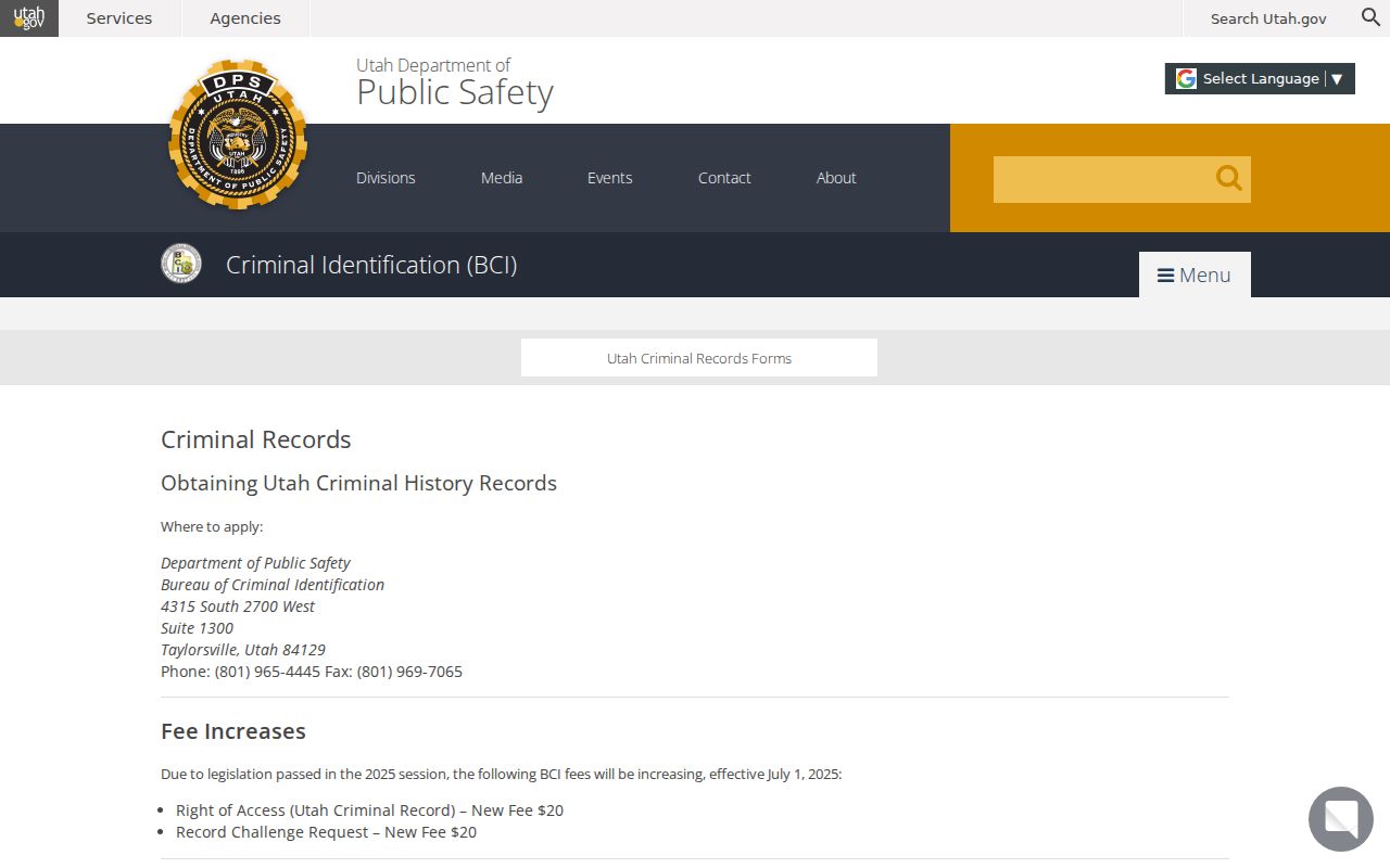 Riverton resident lookup Utah BCI records route